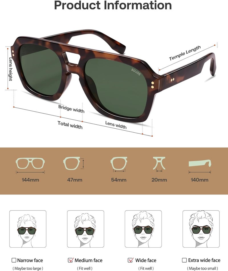 Sojos Retro Thick Polarized Aviator Sunglasses for Women Men, Large Trendy Bold Square Pilot Shades SJ2385 - Image 5